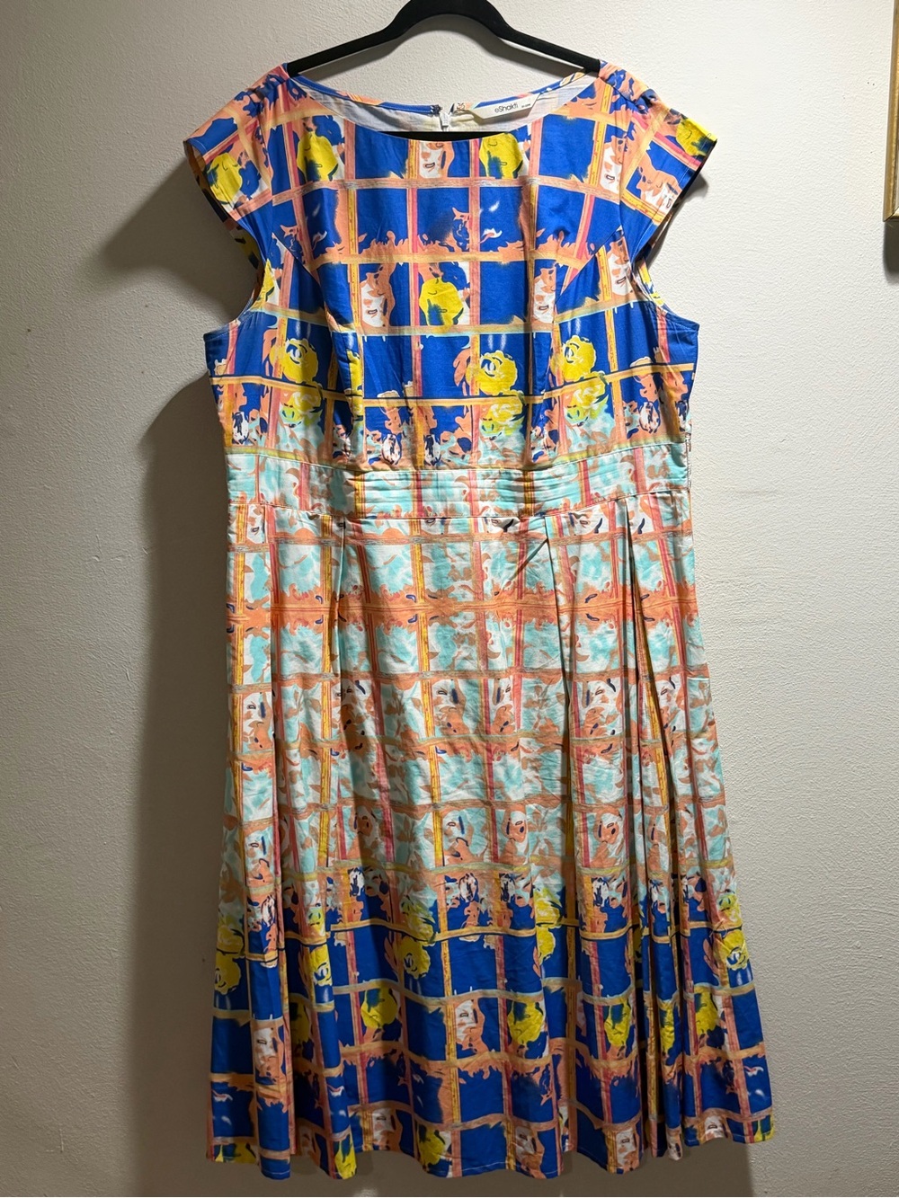 eshakti Multicolor Grid-Print Casual Kids Dress in Blue, Yellow & Coral